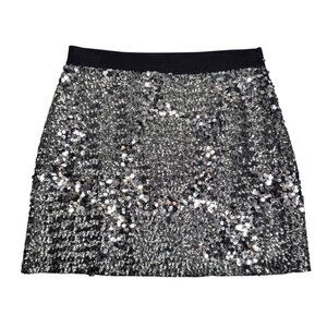 Club Monaco Silver Sequin Mini Skirt Sz XS Silk Sexy Club Going Out Coquette